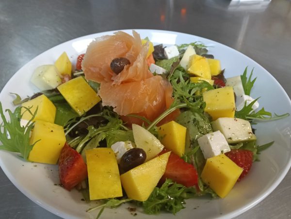 Fresh Smoked Salmon Salad with in-season Fruits - available every day from 12 pm (except Mondays)